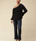 Black Ruffled One Shoulder Top