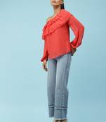 Red Ruffled One Shoulder Top