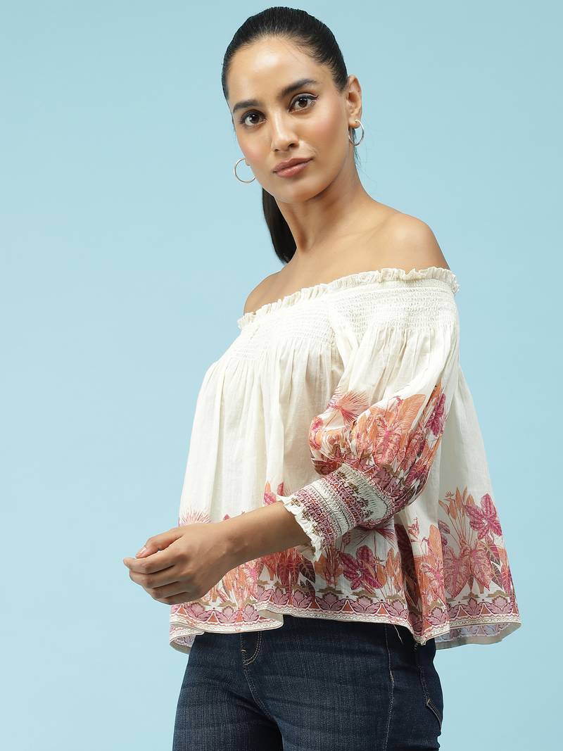 Pink Off Shoulder Printed Top