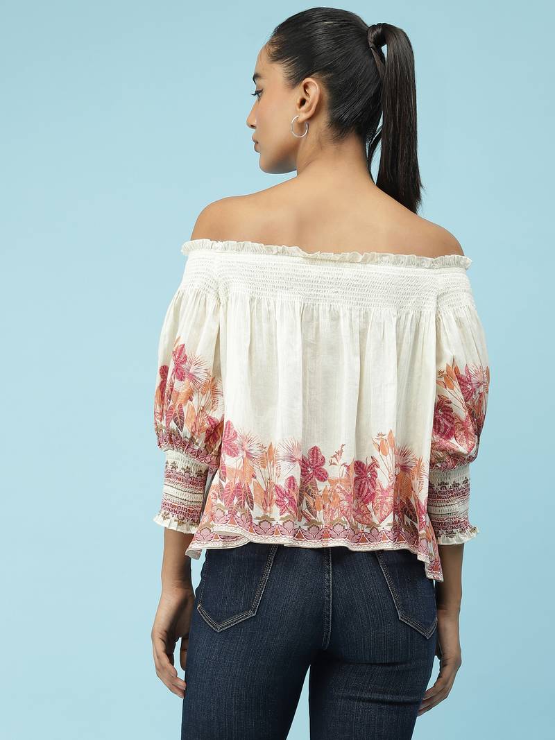 Pink Off Shoulder Printed Top