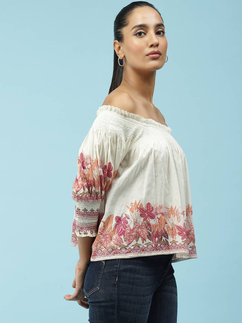 Pink Off Shoulder Printed Top