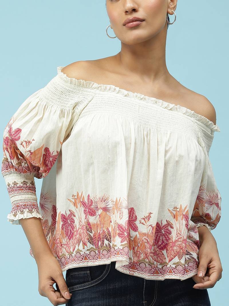 Pink Off Shoulder Printed Top