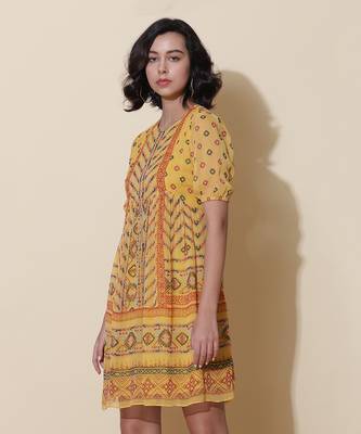 Yellow Printed Short Dress 2