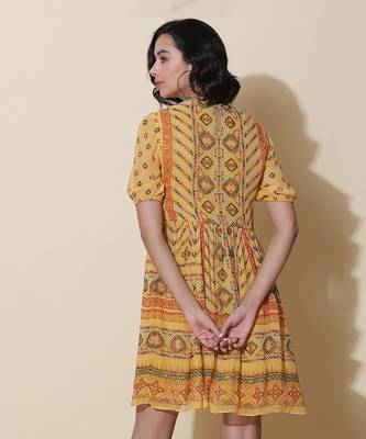 Yellow Printed Short Dress 3