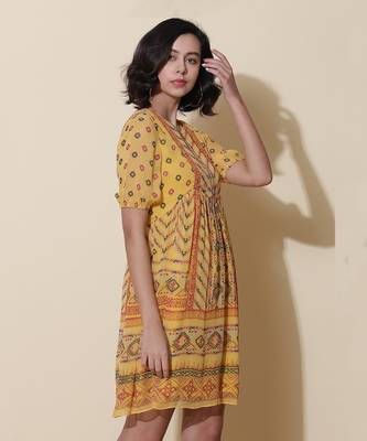 Yellow Printed Short Dress 4
