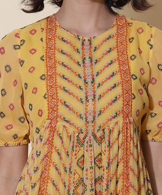 Yellow Printed Short Dress 5