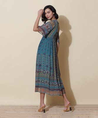 Teal Floral Printed Maxi Dress by LABEL 3