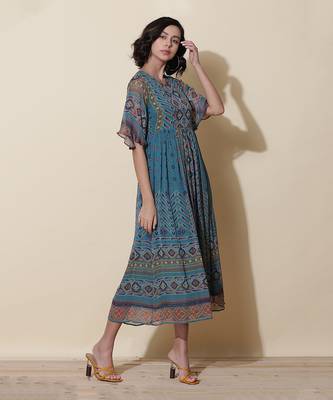 Teal Floral Printed Maxi Dress by LABEL 4