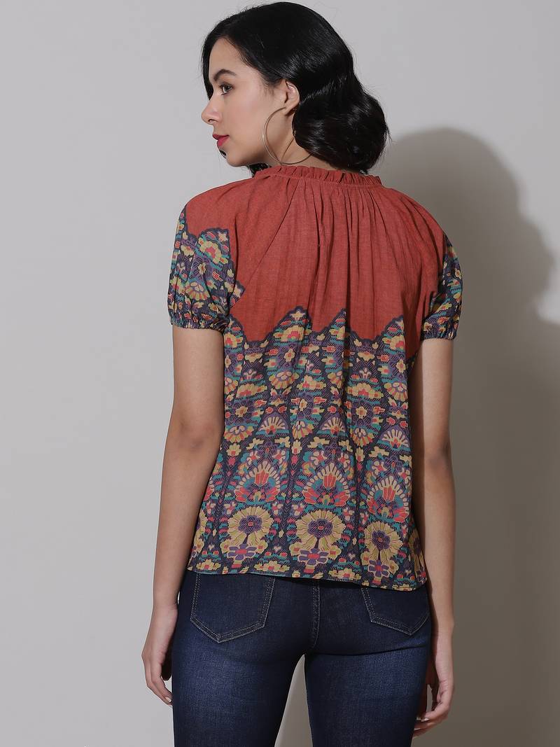 Rust Printed Top