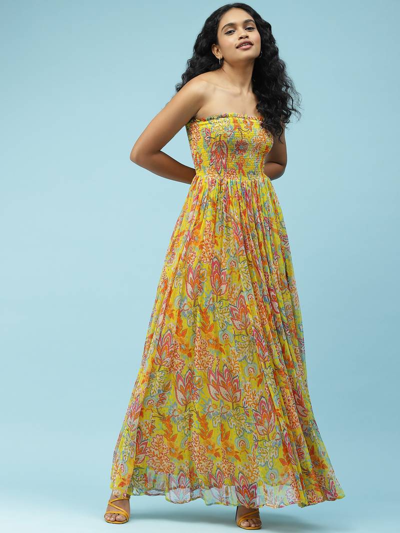 Yellow Floral Printed Maxi Dress