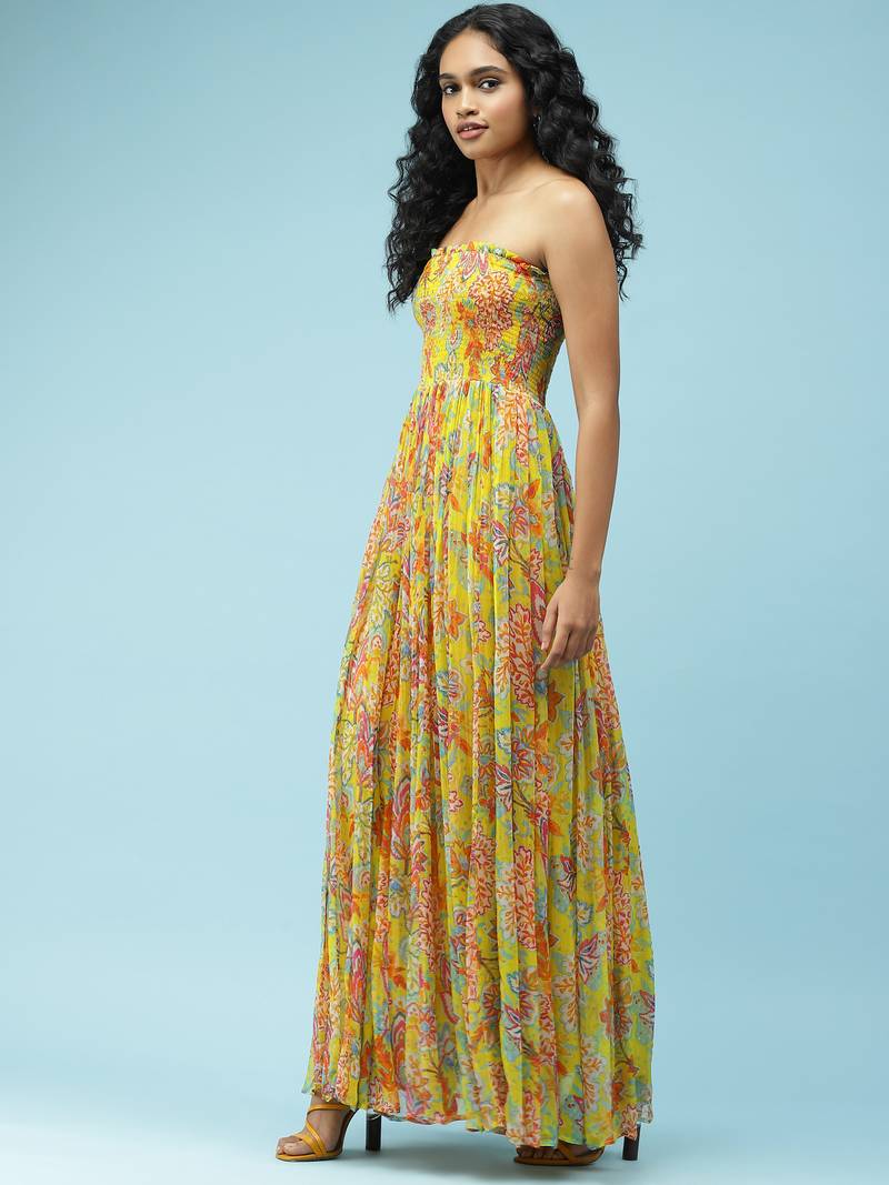 Yellow Floral Printed Maxi Dress