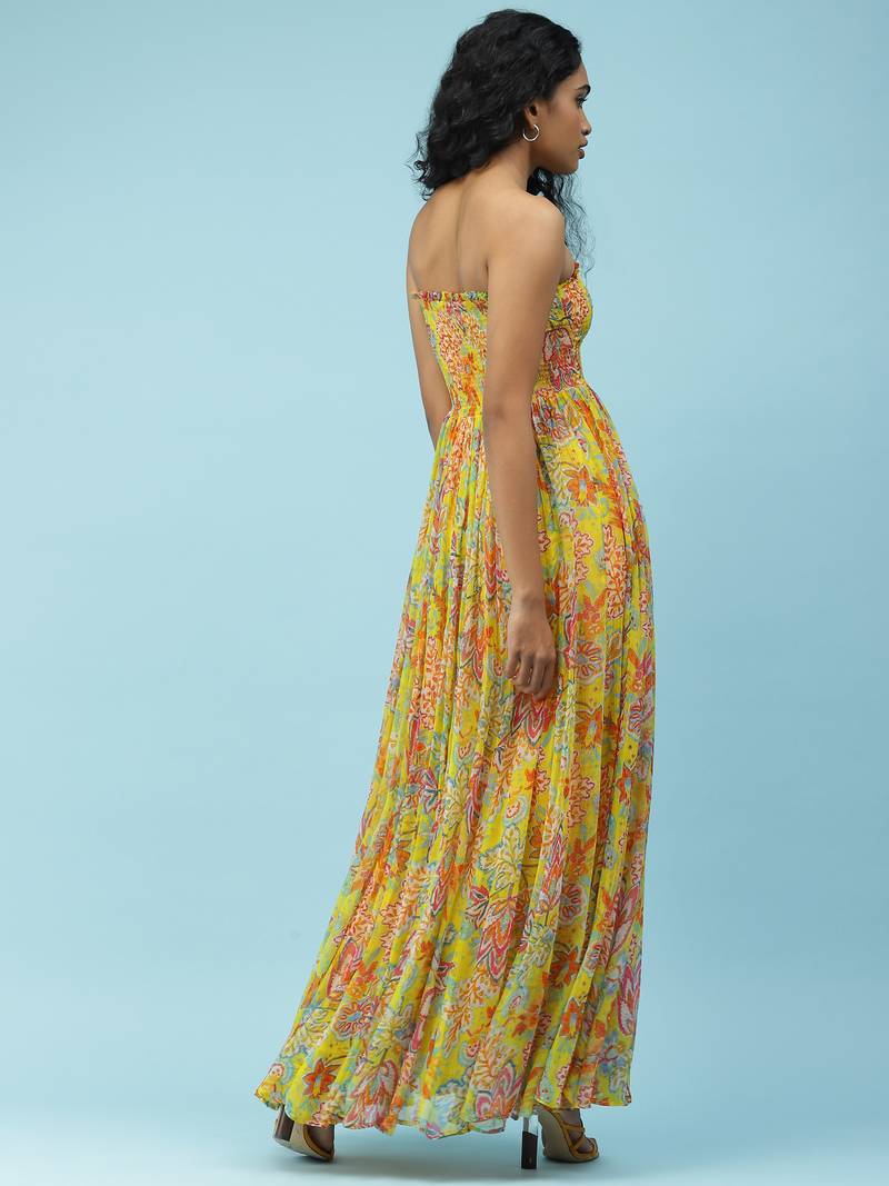 Yellow Floral Printed Maxi Dress