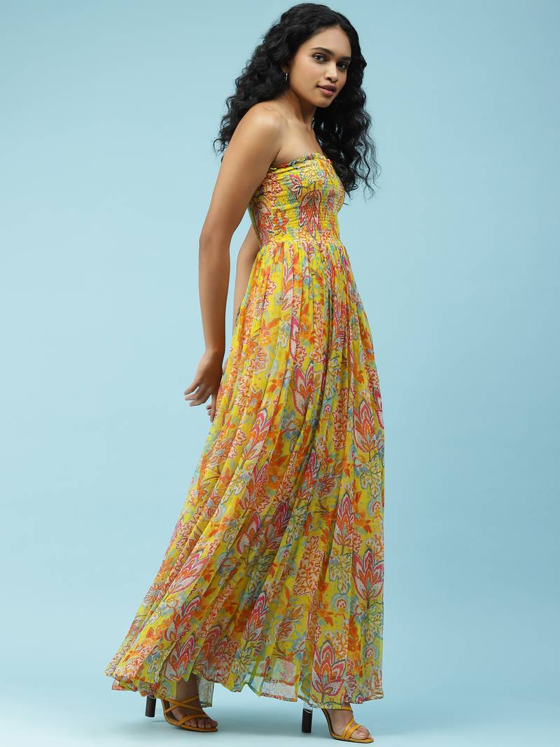 Yellow Floral Printed Maxi Dress