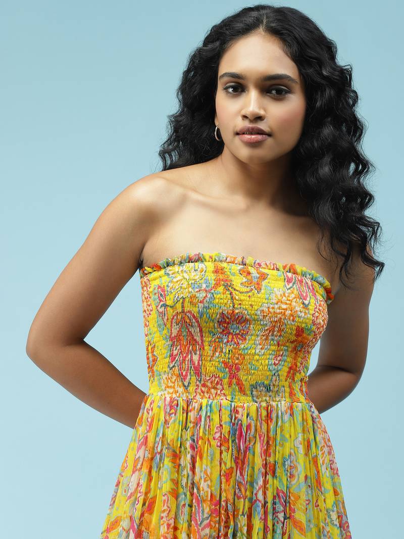 Yellow Floral Printed Maxi Dress