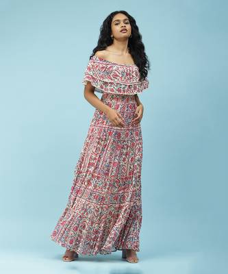 Ecru Floral Printed Maxi Dress by LABEL 1