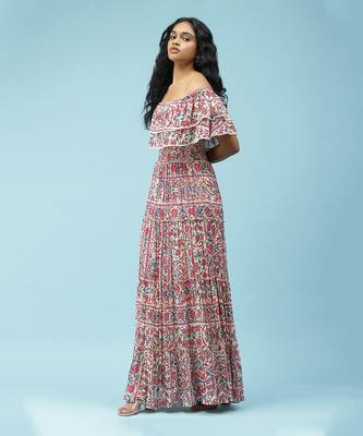 Ecru Floral Printed Maxi Dress by LABEL 2
