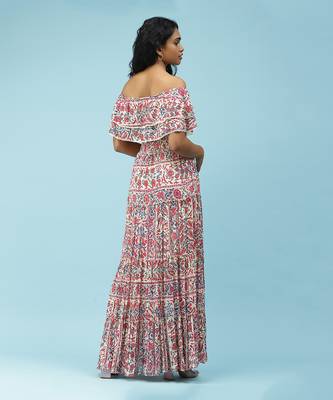 Ecru Floral Printed Maxi Dress by LABEL 3