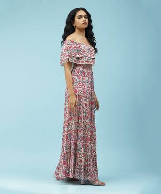 Ecru Floral Printed Maxi Dress by LABEL 4