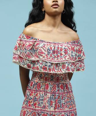 Ecru Floral Printed Maxi Dress by LABEL 5