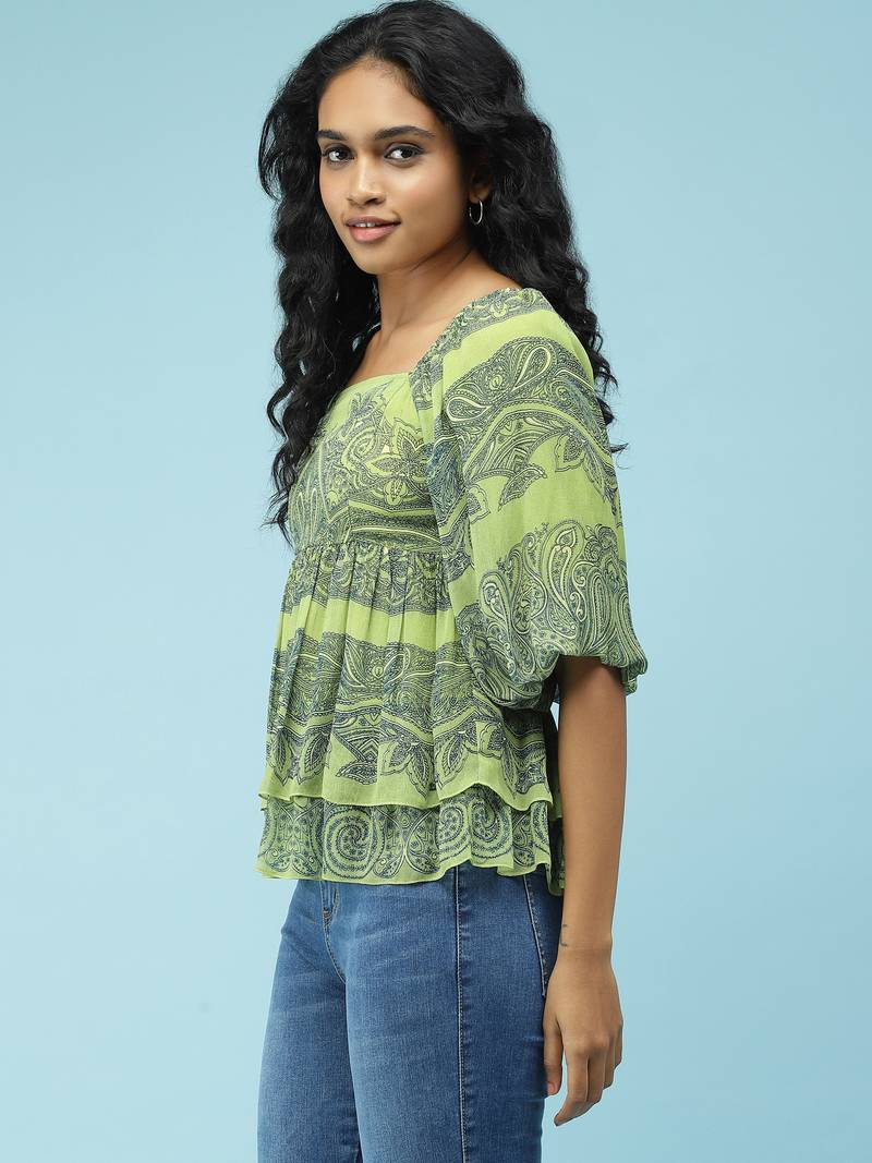 Green Printed Top