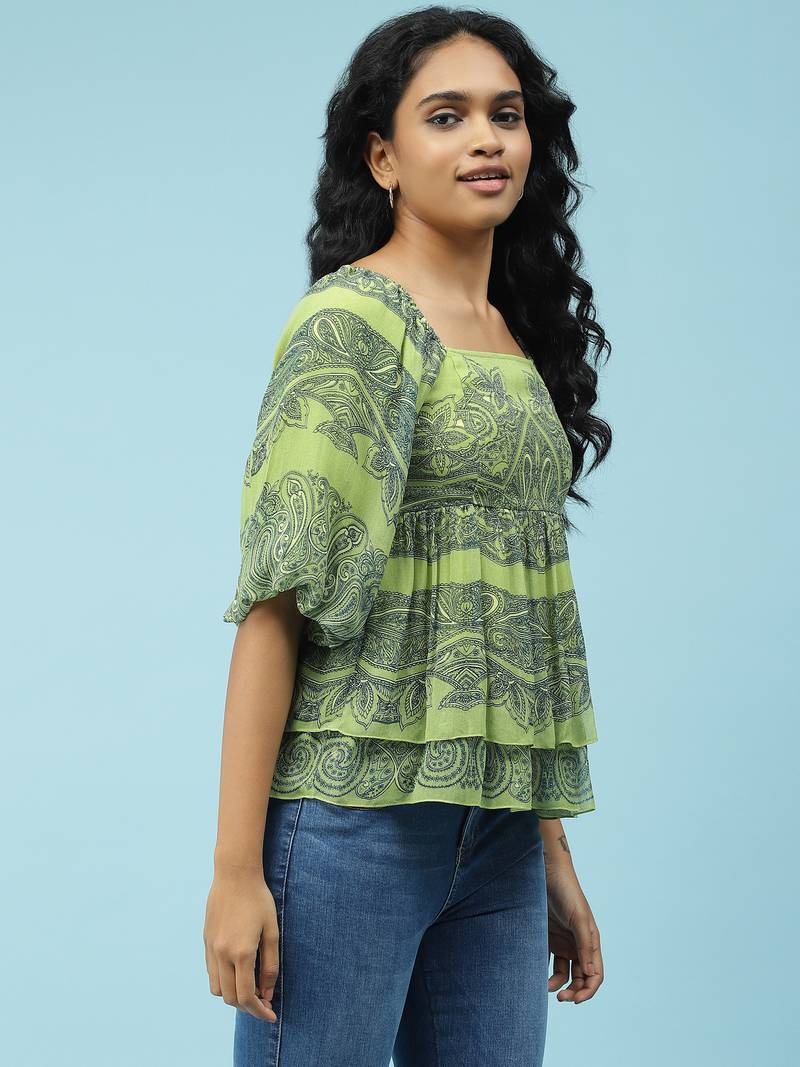 Green Printed Top
