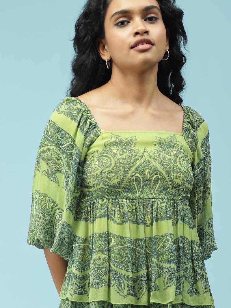 Green Printed Top