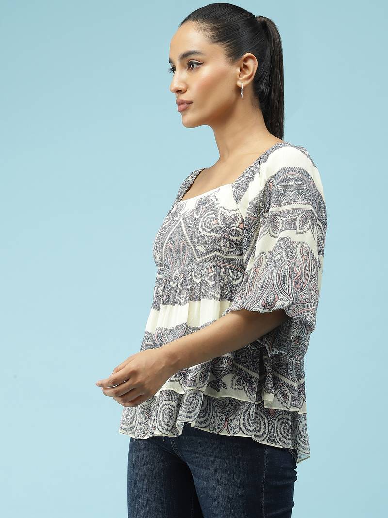 Ecru Printed Top