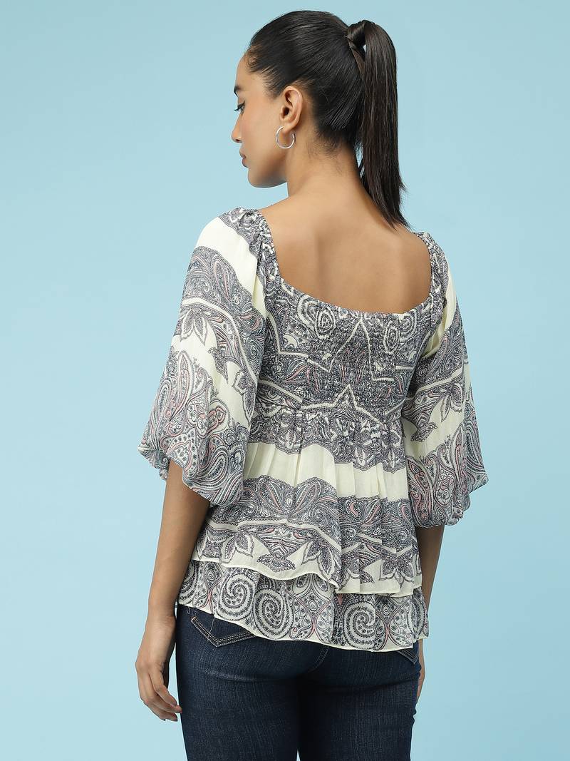 Ecru Printed Top