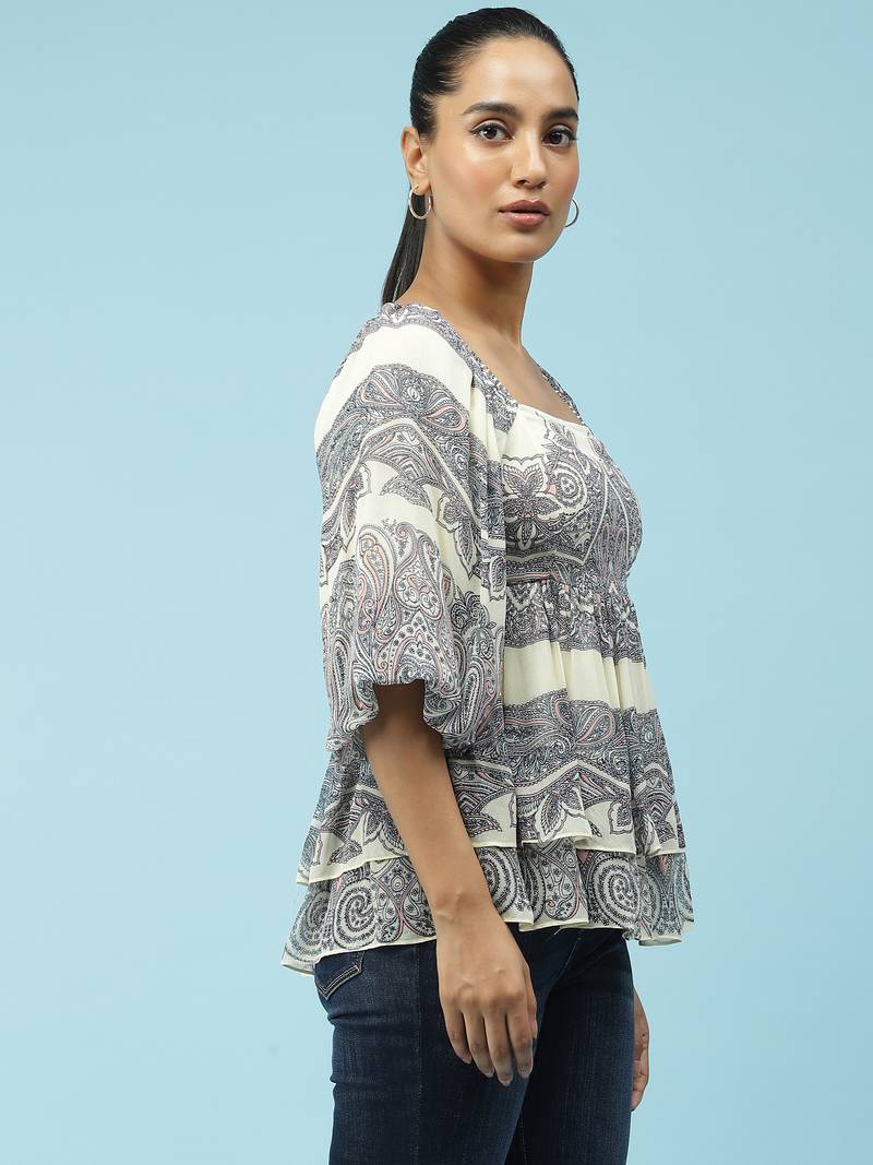 Ecru Printed Top