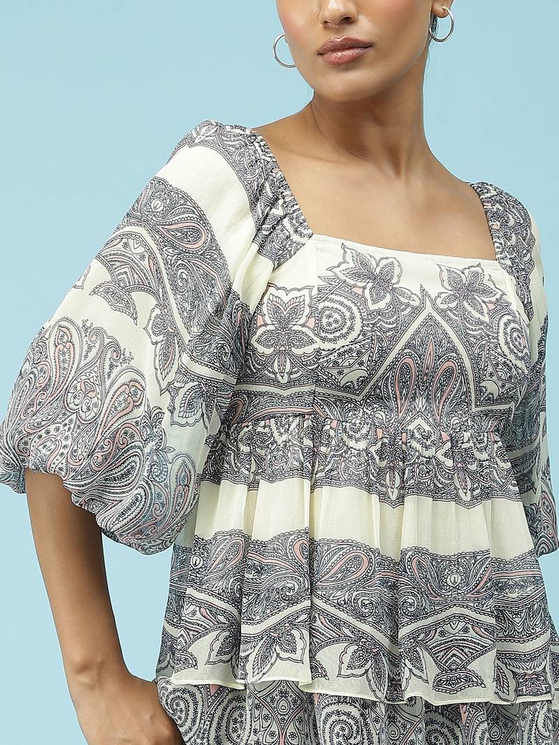 Ecru Printed Top