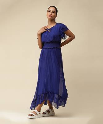 Electric Blue Smocked Maxi Dress by LABEL 1