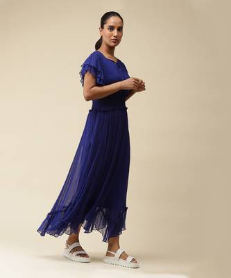 Electric Blue Smocked Maxi Dress by LABEL 4