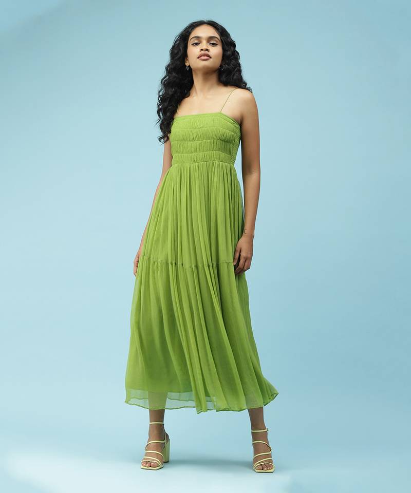 Green Smocked Maxi Dress