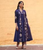 Jharokha Navy Blue With Peach Kurta-Sets