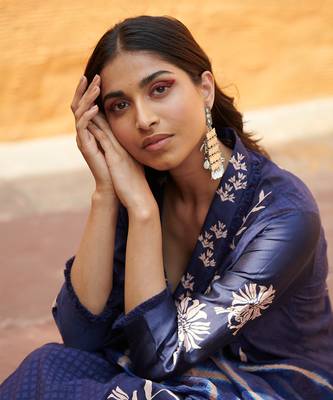 Jharokha Navy Blue With Peach Kurta-Sets 7