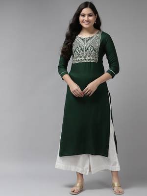 Green embroidered rayon kurtas-and-kurtis 1