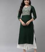 Green embroidered rayon kurtas-and-kurtis