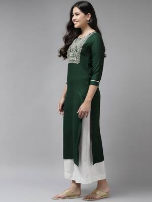 Green embroidered rayon kurtas-and-kurtis 2