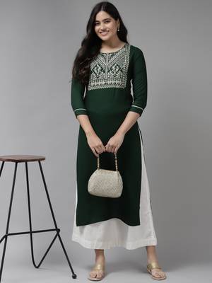 Green embroidered rayon kurtas-and-kurtis 5