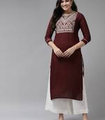 Maroon embroidered rayon kurtas-and-kurtis