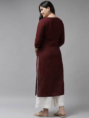 Maroon embroidered rayon kurtas-and-kurtis 3