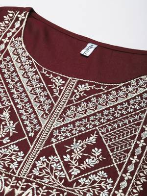 Maroon embroidered rayon kurtas-and-kurtis 4