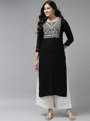 Black embroidered rayon kurtas-and-kurtis 1