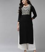 Black embroidered rayon kurtas-and-kurtis