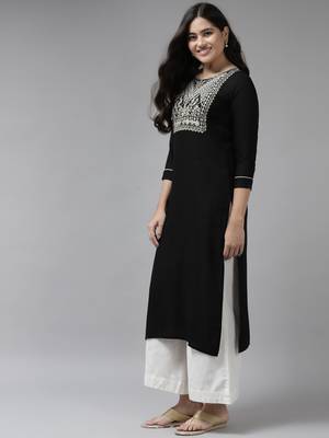Black embroidered rayon kurtas-and-kurtis 2