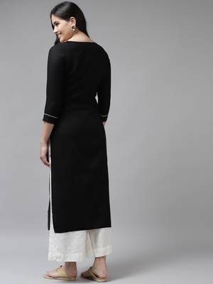 Black embroidered rayon kurtas-and-kurtis 3