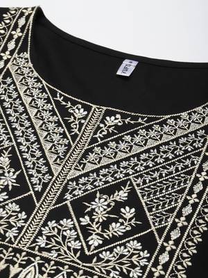 Black embroidered rayon kurtas-and-kurtis 4