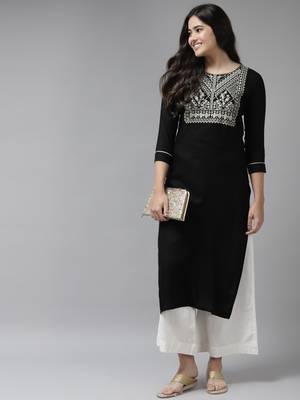 Black embroidered rayon kurtas-and-kurtis 5