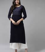 Blue embroidered rayon kurtas-and-kurtis