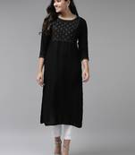 Black embroidered rayon kurtas-and-kurtis